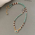 Natural turquoise pearl necklace featuring traditional Chinese style clavicle design, crafted by Plush Fashion Hub.