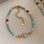 Natural turquoise pearl Chinese-style clavicle necklace with traditional design, crafted by Plush Fashion Hub.