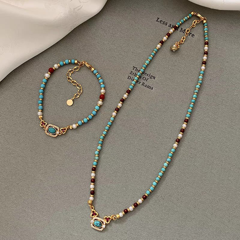 Natural turquoise pearl necklace featuring Chinese traditional style clavicle design, crafted by Plush Fashion Hub.