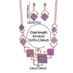 Zinc alloy geometric square necklace and earrings set with colorful oil finish, hollow design, stylish jewelry for women.