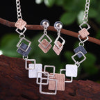 Zinc alloy geometric square necklace and earrings set with colorful oil finish, hollow design, for women.