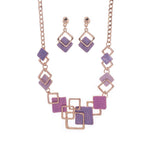 Zinc alloy geometric square necklace and earrings kit featuring colorful oil finish, hollow design, for women.