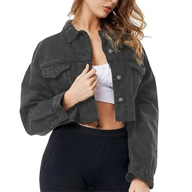 Stevvex women's ripped denim jacket featuring vintage casual style with puff sleeves, perfect for spring and winter streetwear fashion.