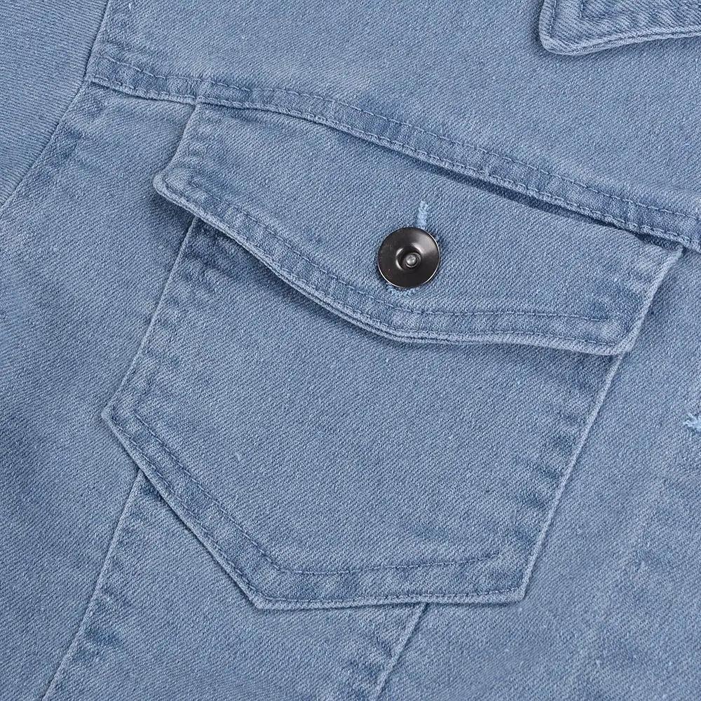 Stevvex women's ripped denim jacket with puff sleeves, vintage casual style, perfect for spring and winter streetwear fashion.