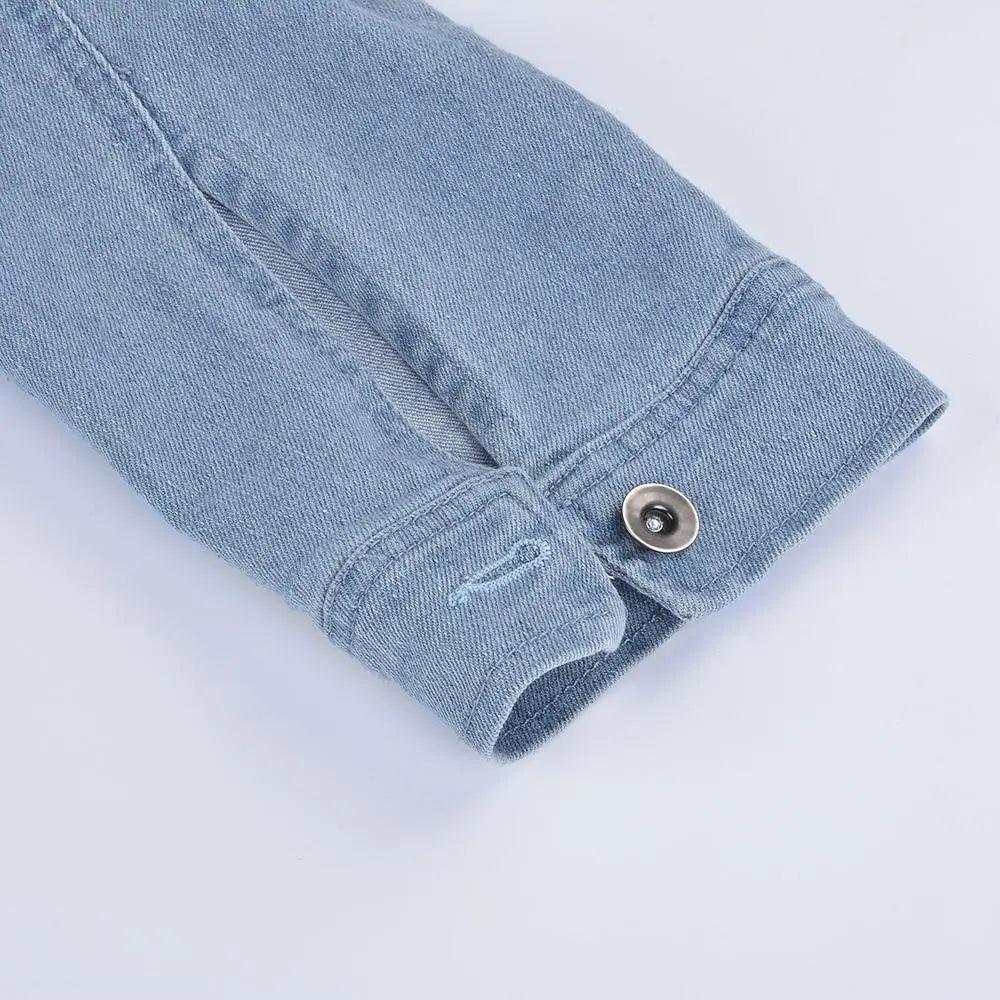 Stevvex women's ripped denim jacket with puff sleeves, vintage casual style, perfect for spring and streetwear fashion