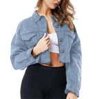 Stevvex women's ripped denim jacket with puff sleeves, vintage casual style, short jean jacket for spring and winter wear