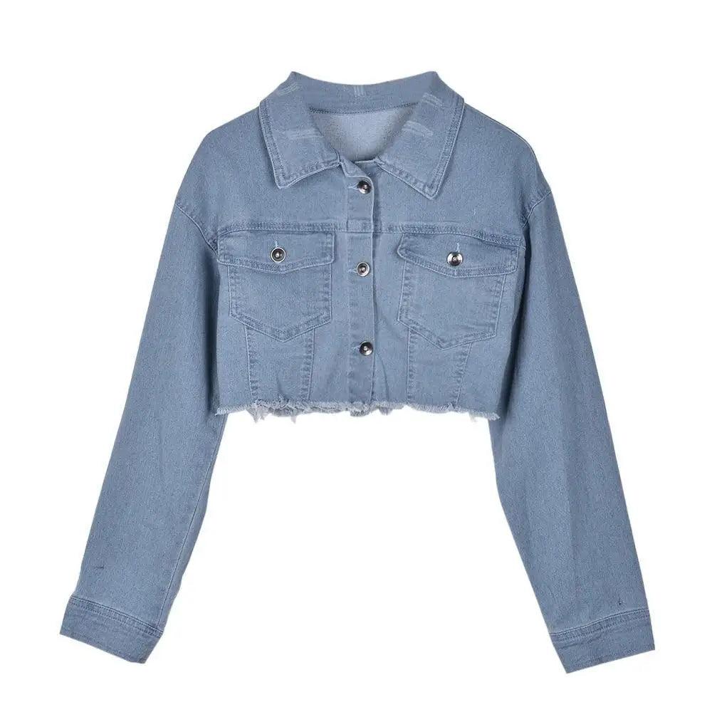 Stevvex women's ripped denim jacket with puff sleeves, vintage casual style, short jean coat perfect for spring and streetwear fashion.