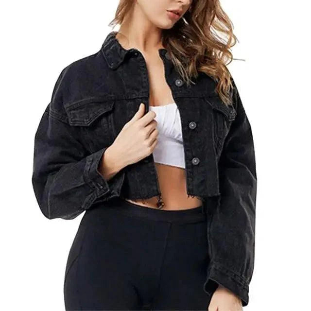 Stevvex women's ripped denim jacket with puff sleeves, vintage casual style, short jean coat for spring and streetwear fashion.
