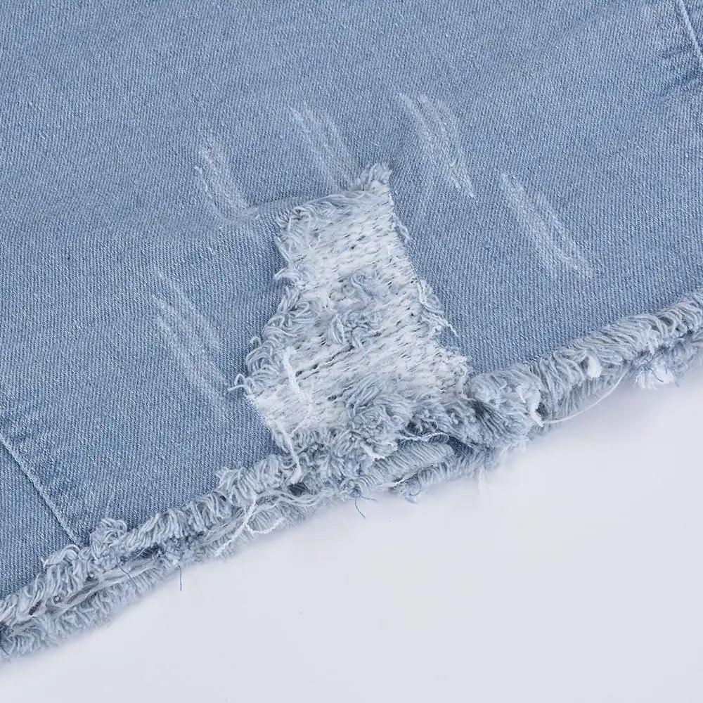 Stevvex women's ripped denim jacket with puff sleeves, vintage casual style, short jean coat perfect for spring and streetwear fashion.