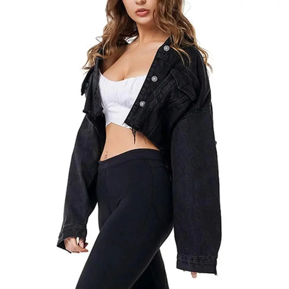 Stevvex women's ripped denim jacket with puff sleeves, vintage casual short jean jacket for spring and winter streetwear fashion