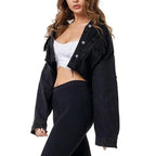 Stevvex women's ripped denim jacket with puff sleeves, vintage casual short jean jacket for spring and winter streetwear fashion