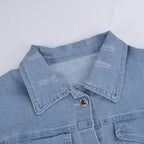 Stevvex women's ripped denim jacket with puff sleeves, vintage casual style, short jean coat for spring and winter streetwear.