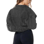 Stevvex women's ripped denim jacket with puff sleeves, vintage casual style, short jean jacket for spring and winter wear.