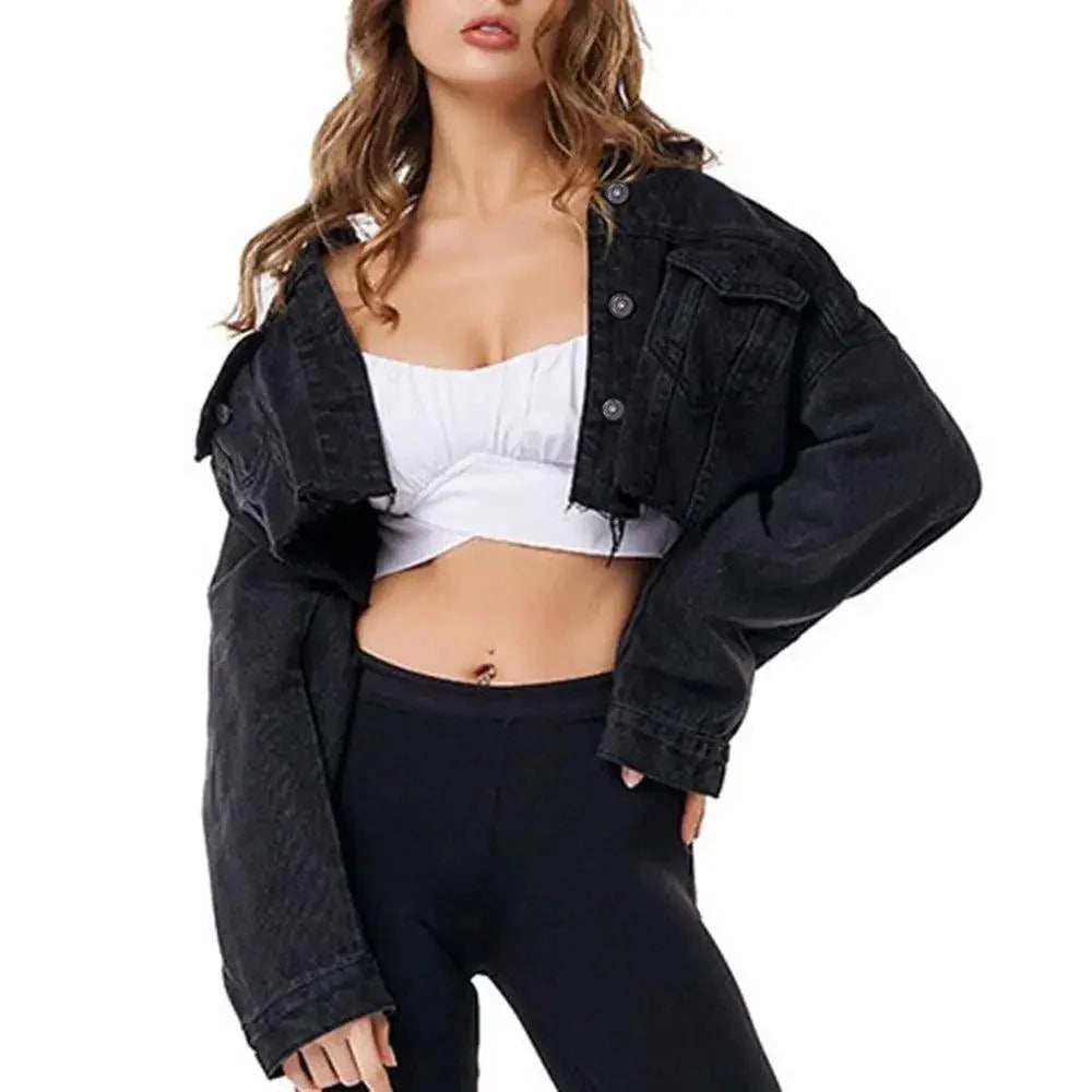 Stevvex women's ripped denim jacket with puff sleeves, vintage casual style, perfect for spring and winter streetwear fashion.