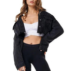 Stevvex women's ripped denim jacket with puff sleeves, vintage casual style, perfect for spring and winter streetwear fashion.