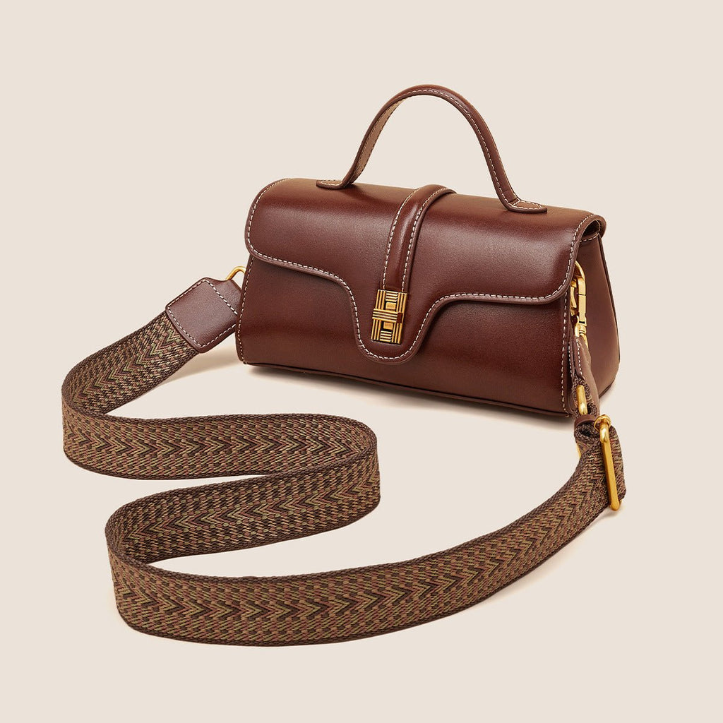 Plush Fashion Hub Niche Original High Sense Mild Luxury Retro Cambridge portable messenger bag with adjustable strap and classic design.