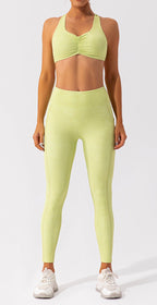 Nude Feel women's Pilates and yoga activewear set by Plush Fashion Hub, featuring a fitted top and matching leggings.