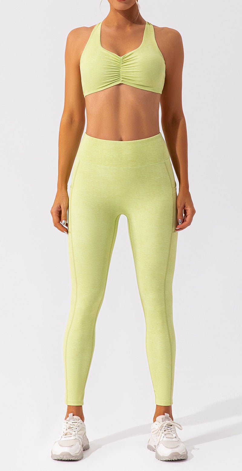 Nude Feel women's Pilates and yoga activewear set by Plush Fashion Hub, featuring a fitted top and matching leggings.