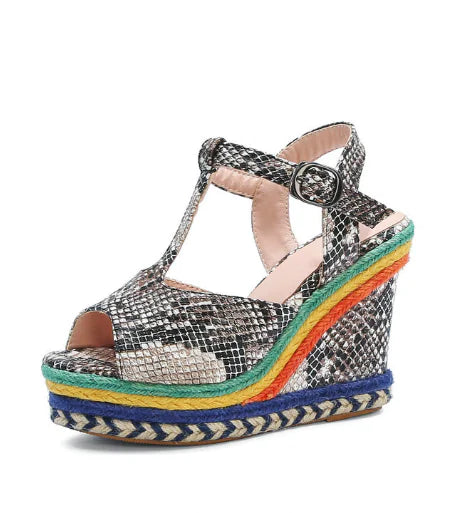 Thick-soled women high heel wedge sandals by Plush Fashion Hub featuring open toes and stylish design.