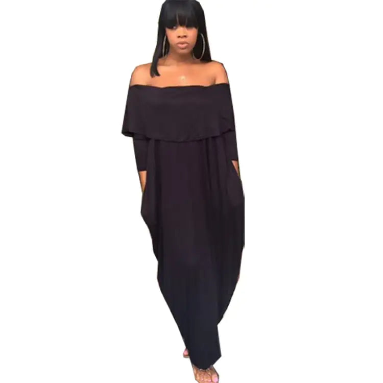 Off-shoulder ruffled long sleeve women's dress by Trendy Attic Store01, featuring a stylish and feminine design with flowing fabric.