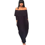 Off-shoulder ruffled long sleeve women's dress by Trendy Attic Store01, featuring a stylish and feminine design with flowing fabric.