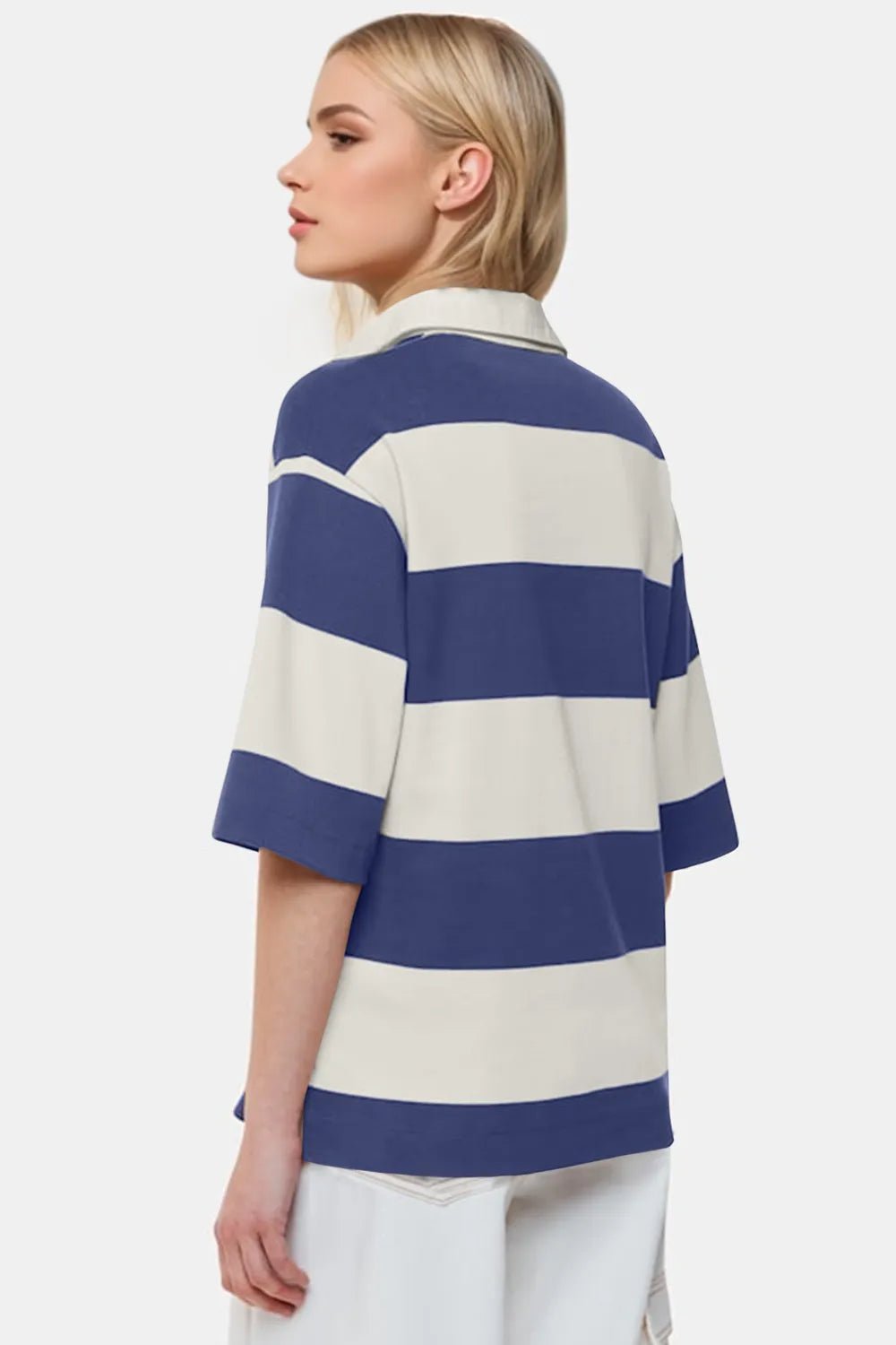 Women's Pima cotton color block Johnny collar half sleeve top from Plush Fashion Hub, featuring a stylish design and comfortable fit.