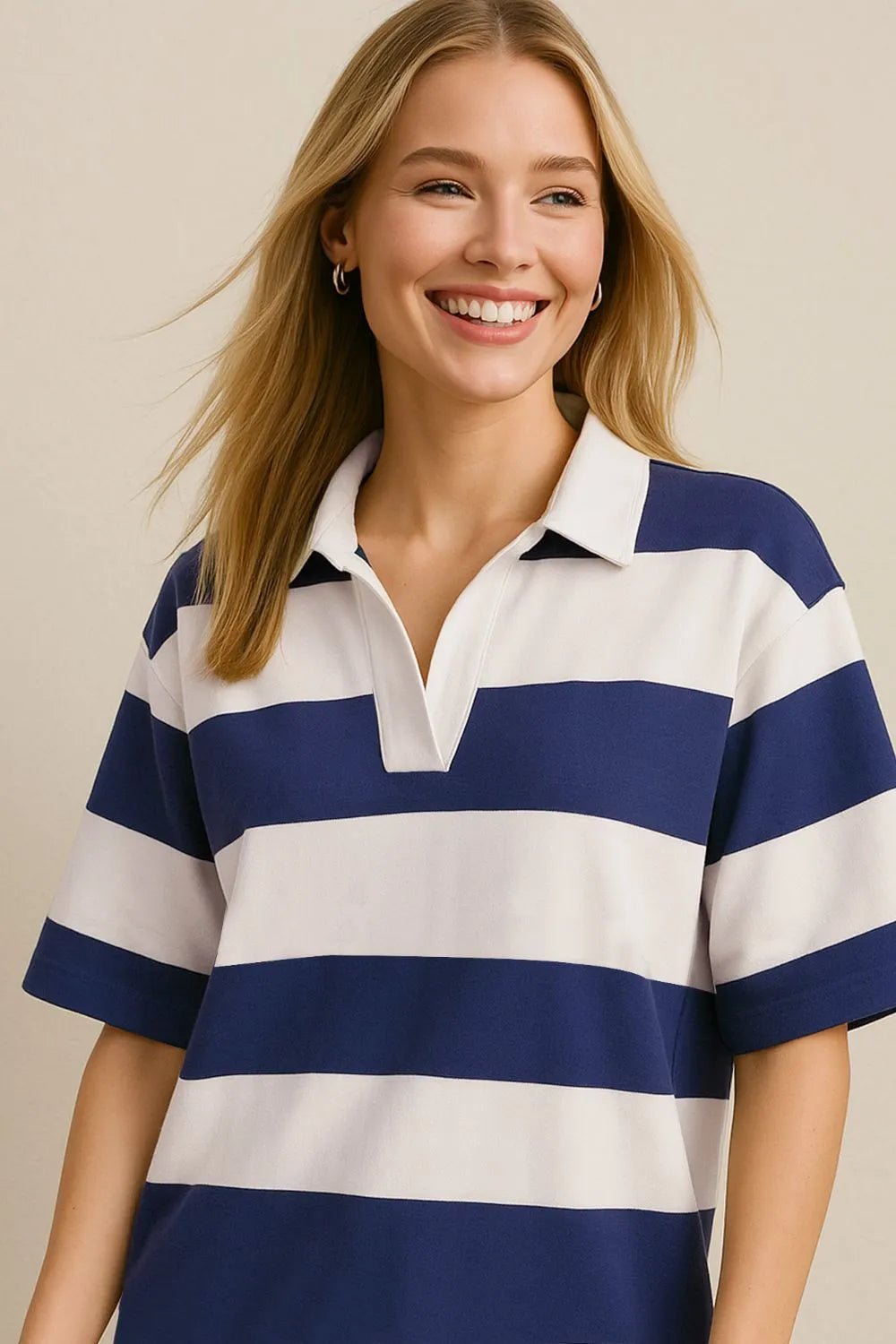 Women's Pima cotton color block Johnny collar half sleeve top by Plush Fashion Hub, featuring a stylish design and comfortable fit.