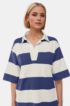 Women's Pima cotton color block Johnny collar half-sleeve top by Plush Fashion Hub, featuring a stylish design and soft fabric.