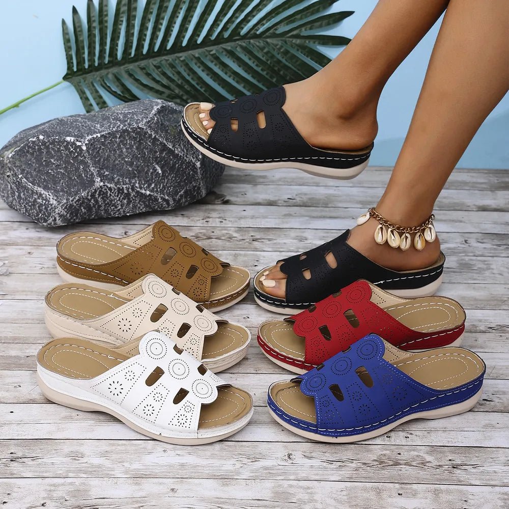 Women's open-toe cutout low heel sandals by Trendsi, showcasing stylish design and comfortable footwear for warm weather.