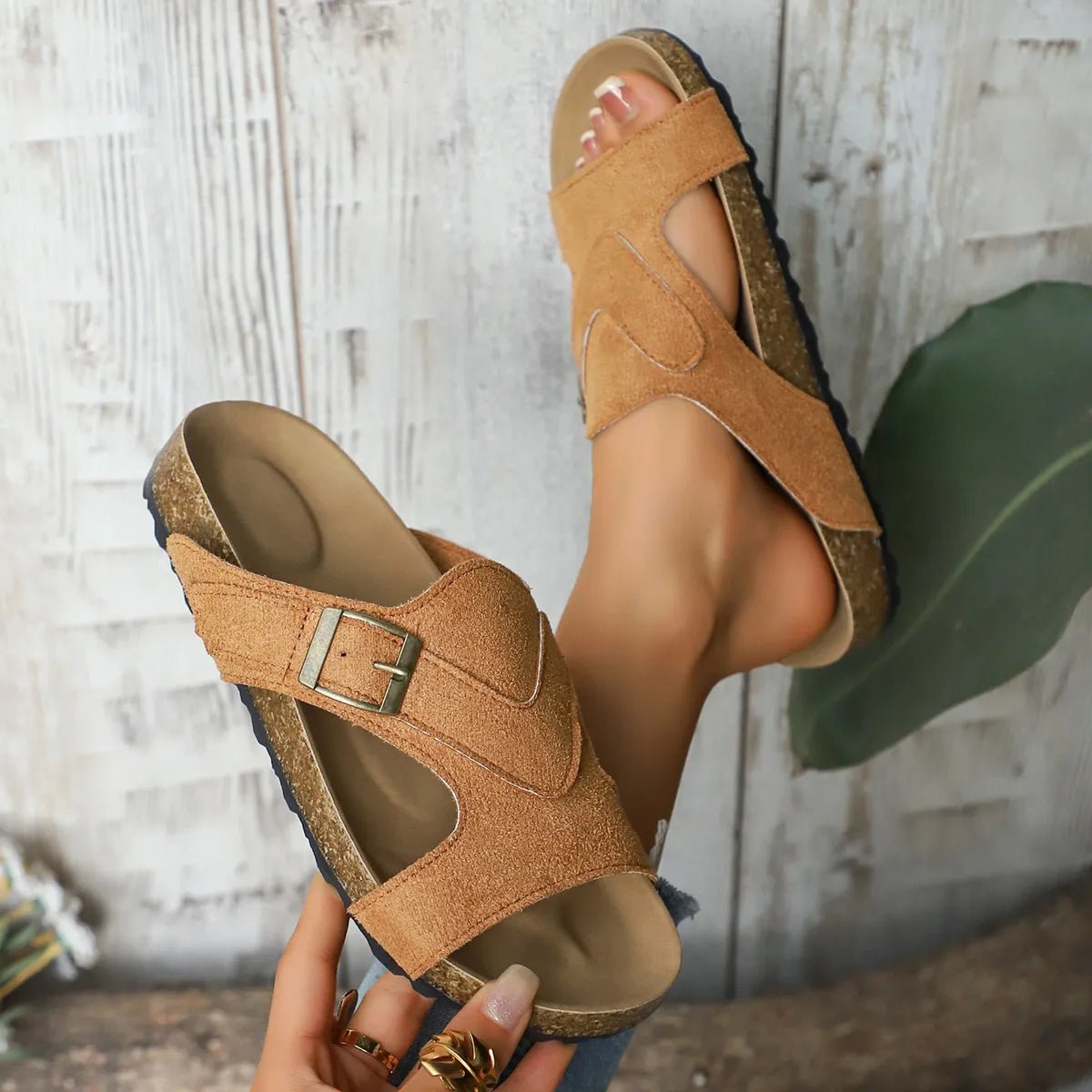 Women's open-toe cutout low heel sandals by Trendsi, featuring stylish design and comfortable dress shoe style.