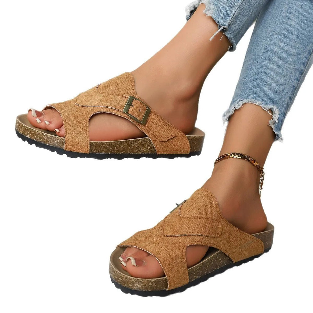 Women's open-toe cutout low heel sandals by Trendsi, stylish and comfortable dress shoes with a chic open-toe design and cutout details.