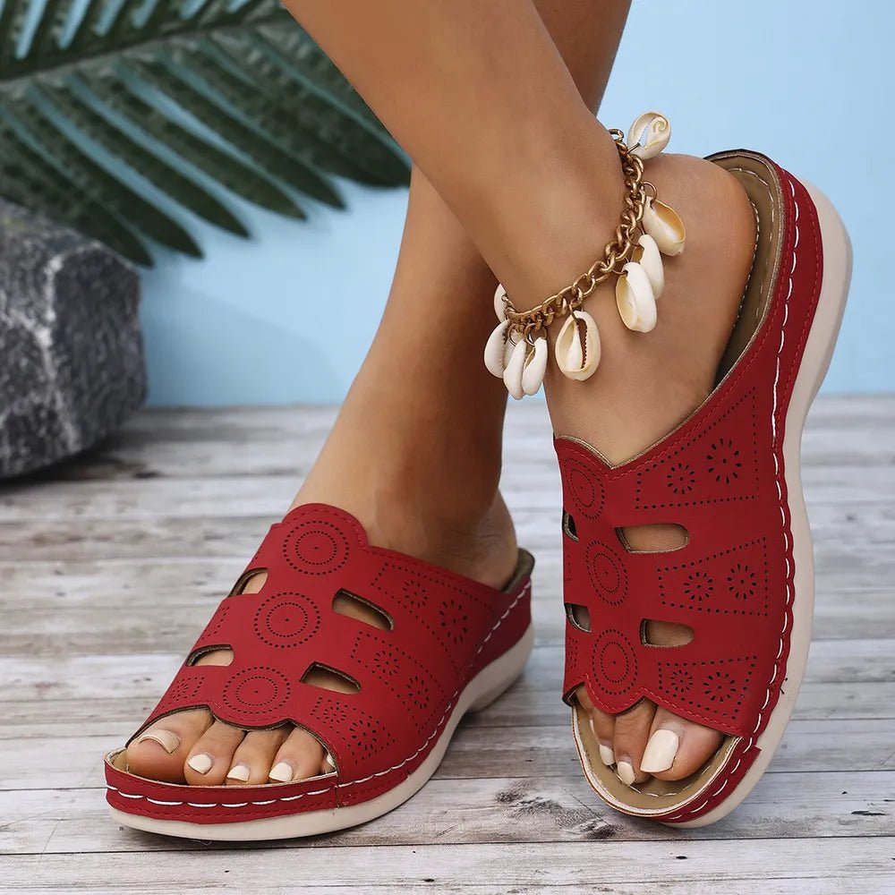 Women's open-toe cutout low heel sandals by Trendsi, featuring a stylish design with comfortable, breathable open-toe and cutout details.
