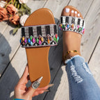 Women's mesh open-toe flat sandals by Trendsi, slip-on summer shoes with breathable mesh design and open-toe style.