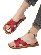 Women's open toe PU leather flat sandals with comfort heel, ideal for summer casual wear.