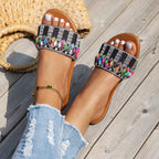 Women's mesh open toe flat sandals by Trendsi, slip-on summer shoes featuring breathable mesh material and comfortable flat sole.