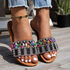 Women's mesh open-toe flat sandals by Trendsi featuring slip-on design and breathable summer shoe style.