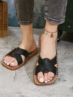 Women's open toe PU leather flat sandals from Trendsi, featuring a comfortable design for summer everyday wear.