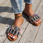 Women's mesh open-toe flat sandals from Trendsi, slip-on summer shoes with breathable open-toe design and comfortable flat sole.