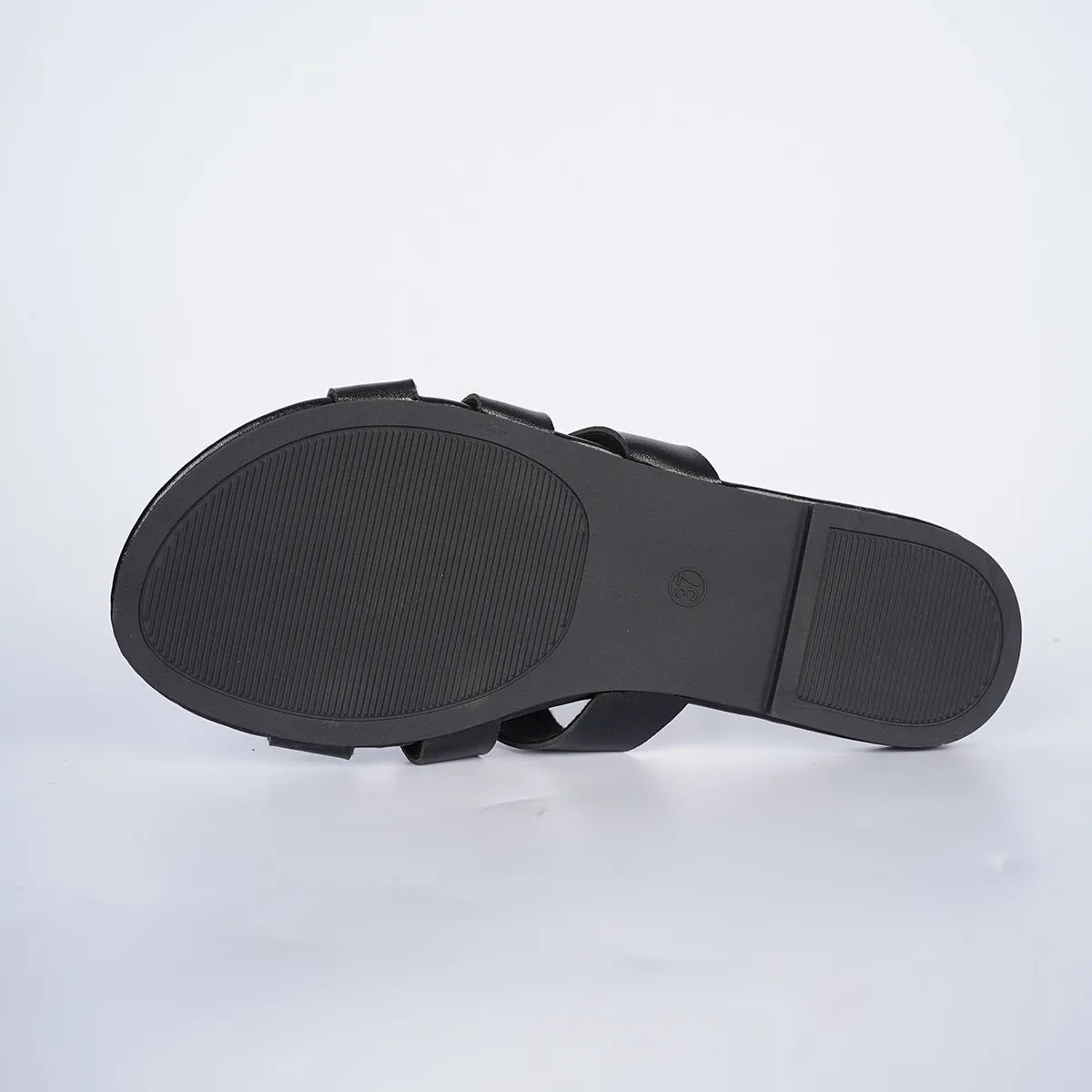 Women's faux leather open-toe flat sandals with comfortable design, featuring stylish straps and a flat sole perfect for casual wear.