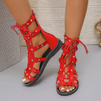 Women's lace-up open toe flat sandals from Trendsi, stylish summer footwear with comfortable flat design and open-toe style.