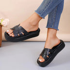 Women's open toe platform flat sandals made of comfortable PU leather, casual shoes by Trendsi.