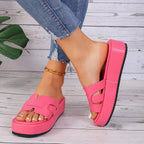 Women's open toe platform flat sandals by Trendsi, featuring comfortable PU leather and casual slip-on design.