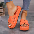 Women's open toe platform flat sandals by Trendsi, featuring comfortable PU leather and casual style.