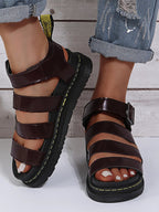 Women's open toe platform sandals with chic faux leather straps and chunky sole, stylish slide shoes from Trendsi.