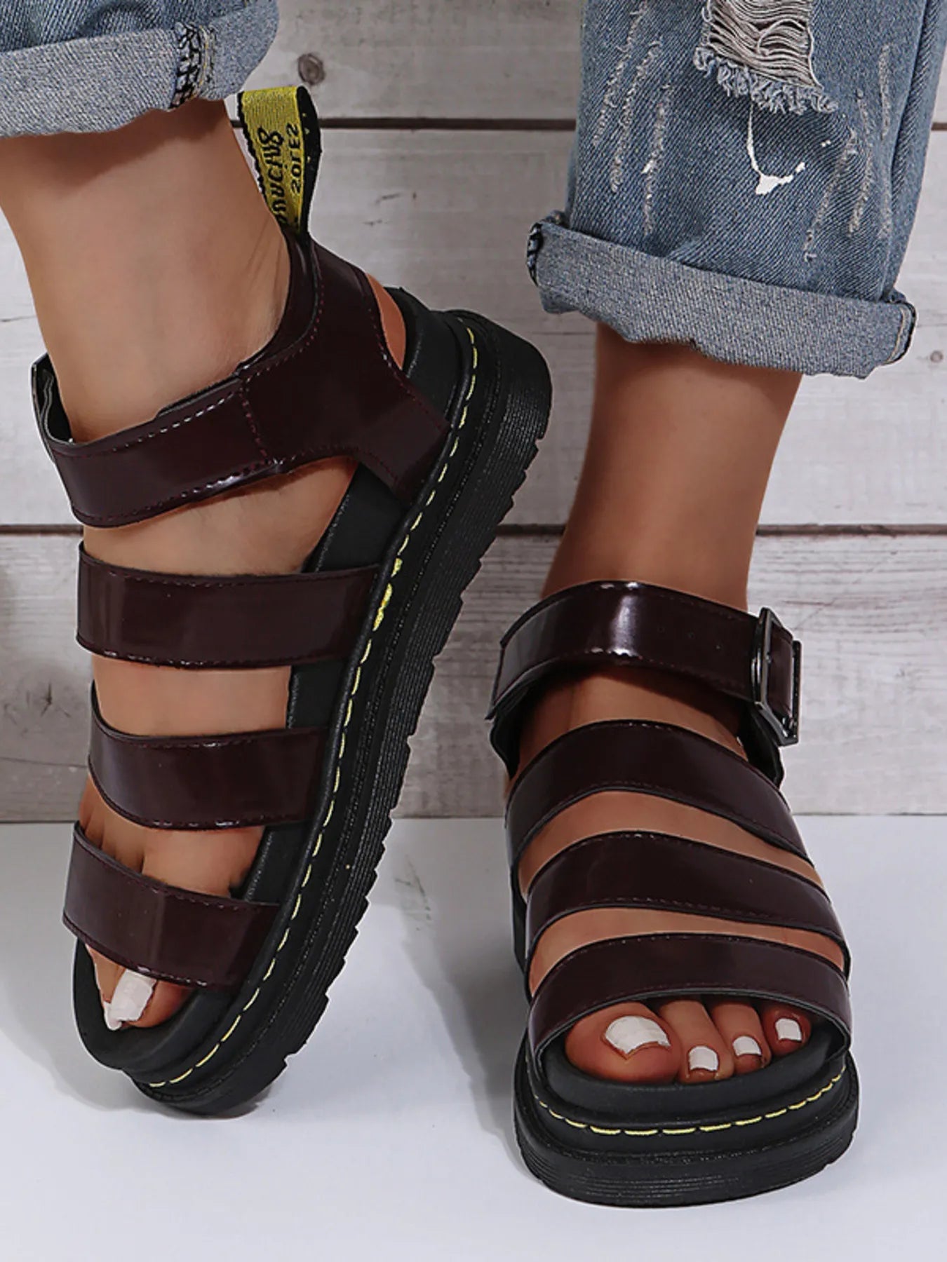 Women's open toe platform sandals with chic faux leather straps and chunky sole, stylish slide shoes from Trendsi.