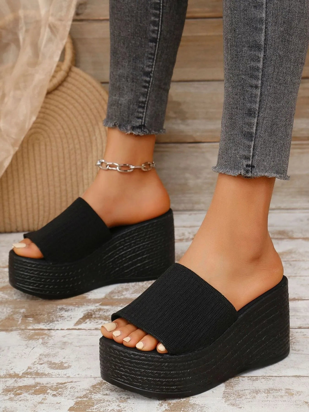 Women's breathable mesh open toe platform wedge sandals with ankle straps and chunky heels, stylish and comfortable for summer wear.