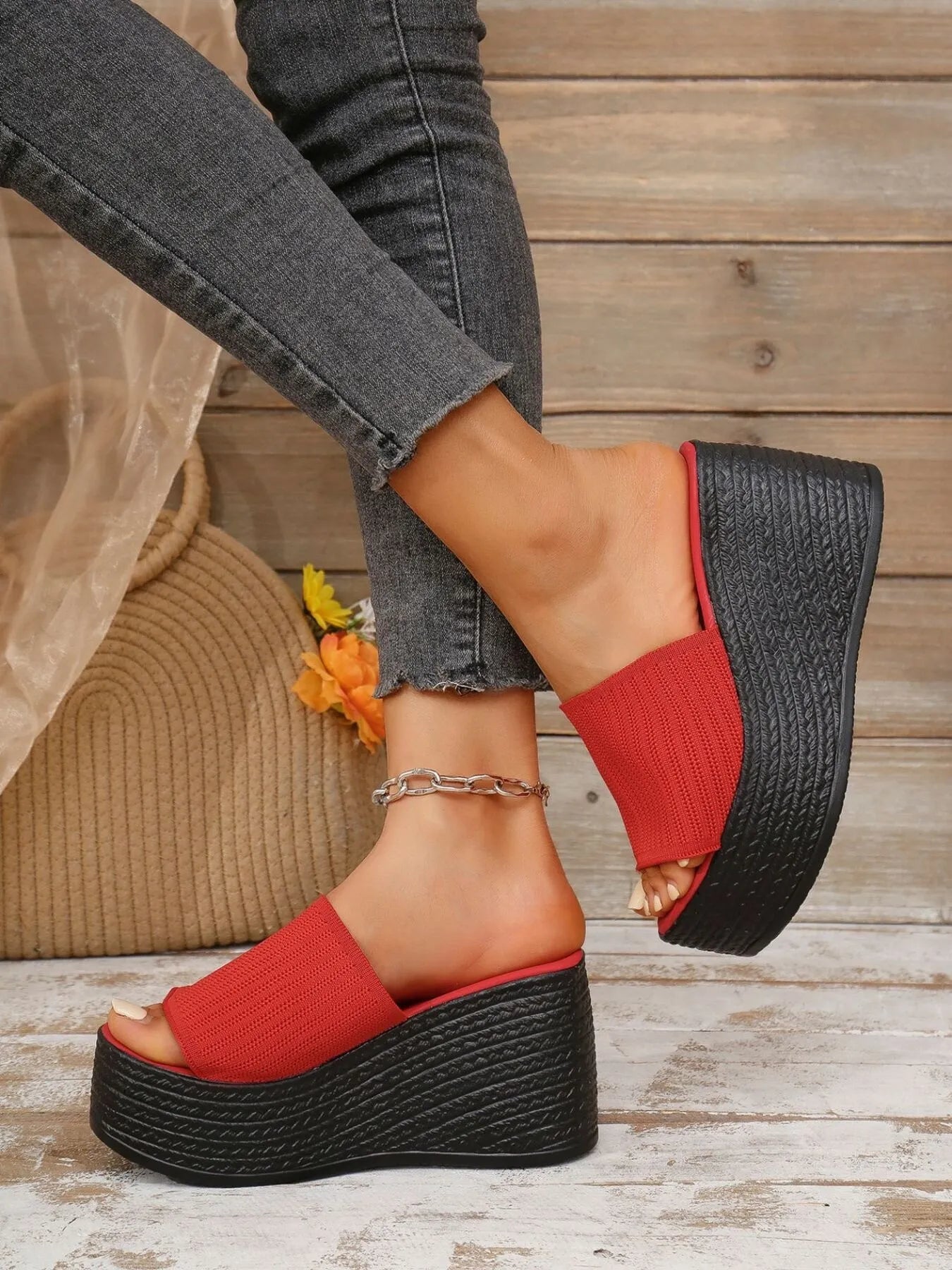 Women's breathable mesh open toe platform wedge sandals with a stylish design and comfortable heel height.