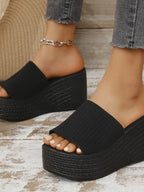 Women's breathable mesh open-toe platform wedge sandals with a trendy design, featuring a comfortable wedge heel.