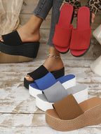 Women's breathable mesh open toe platform wedge sandals by Trendsi, featuring a stylish design with a comfortable wedge heel.