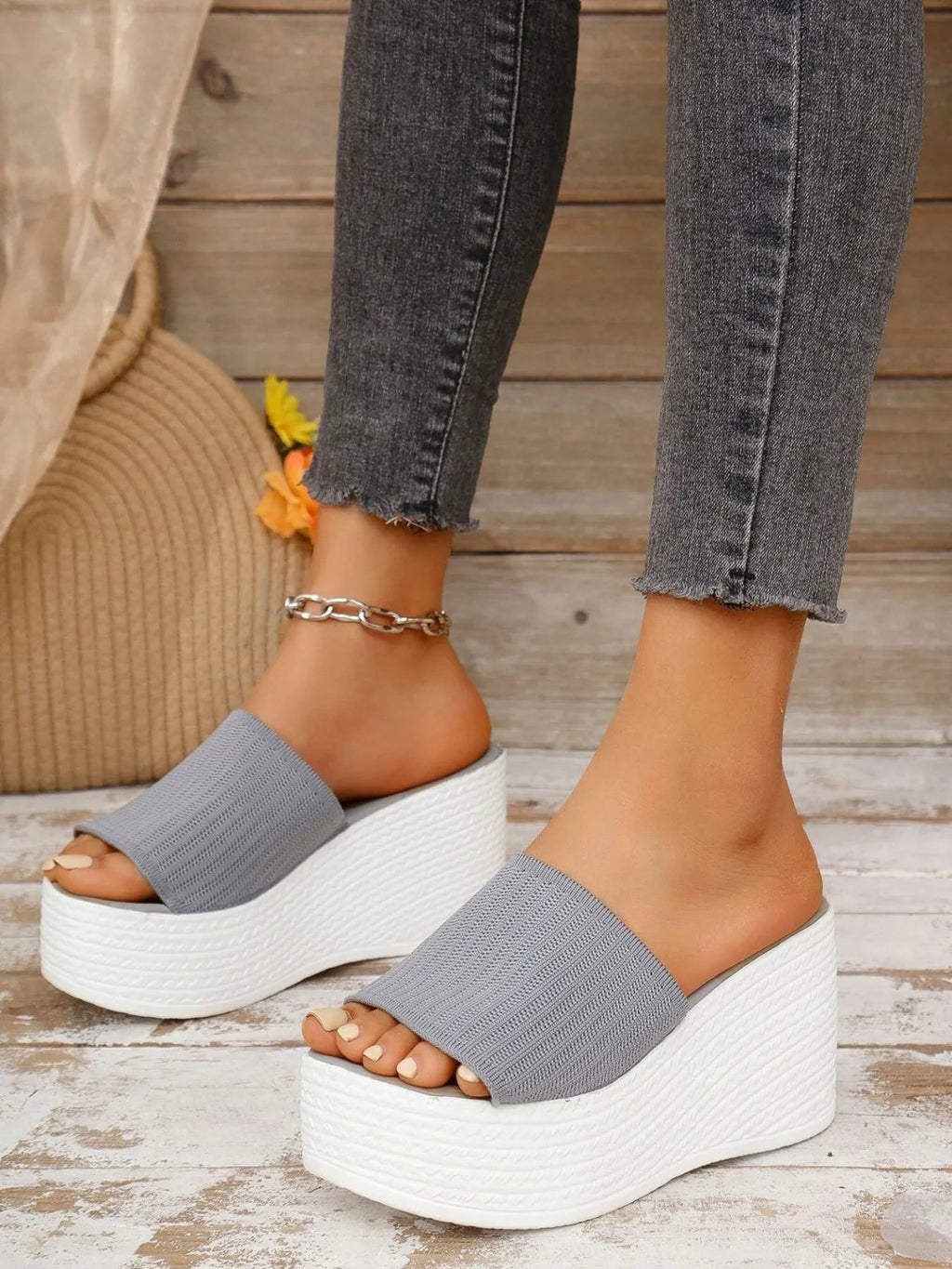 Women's breathable mesh open toe platform wedge sandals with a stylish design, featuring a comfortable heel and trendy open-toe style.